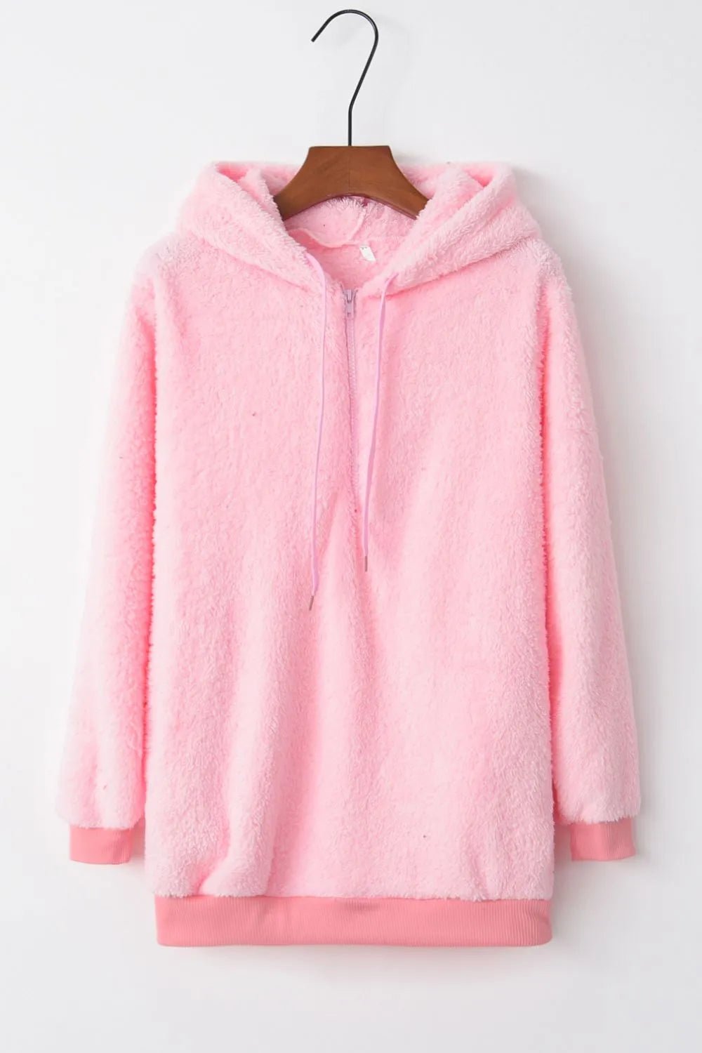 Full Size Quarter - Zip Drawstring Teddy Hoodie - Bela Fils BoutiqueBela Fils Boutique